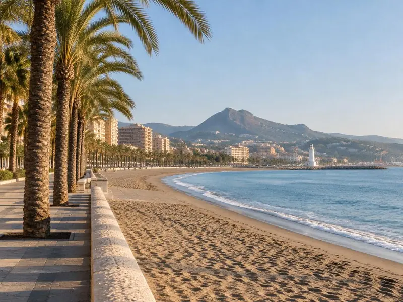 Paseo de palmeras y playa de la Malagueta (imagen generada con IA)