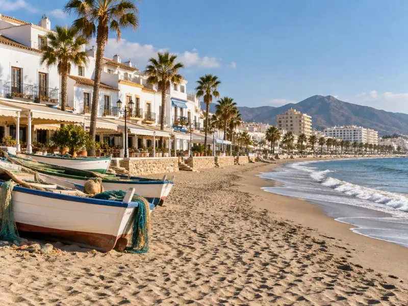 Playa de La Carihuela en Torremolinos con barcas (imagen generada con IA)