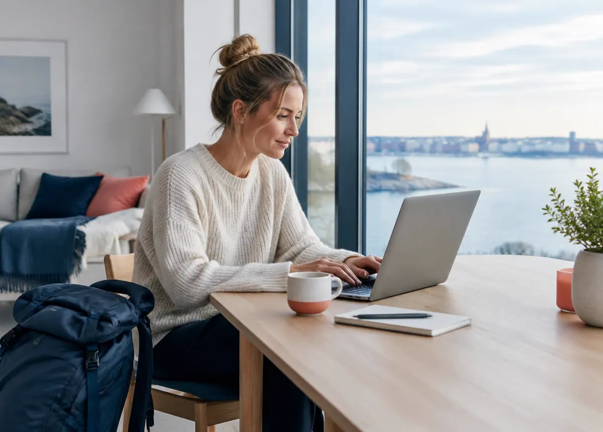 Traveller working during her stay